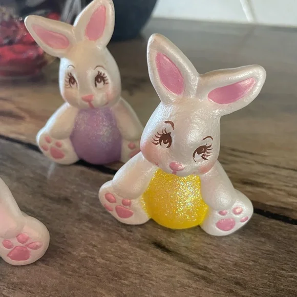 VTG SET OF 4 TINY HANDMADE CERAMIC EASTER BUNNIES - Picture 2 of 8
